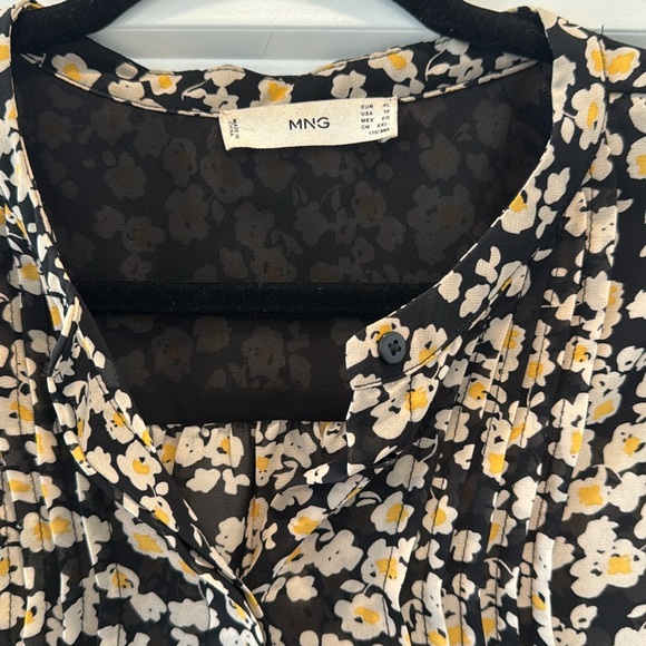Mng mango button down black white yellow blouse top shirt - Picture 2 of 5